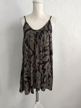 ELAN Black Cream Leaf Print Swing Dress Size XL NEW NWT